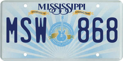 MS license plate MSW868