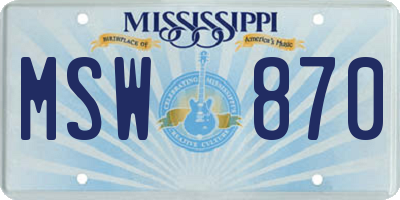 MS license plate MSW870