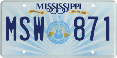 MS license plate MSW871