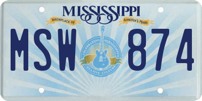 MS license plate MSW874