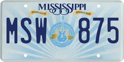 MS license plate MSW875