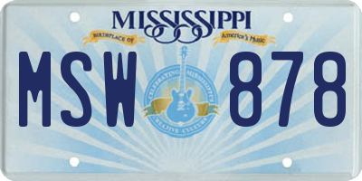 MS license plate MSW878