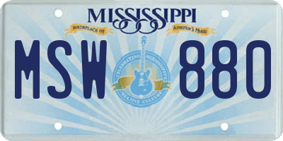 MS license plate MSW880