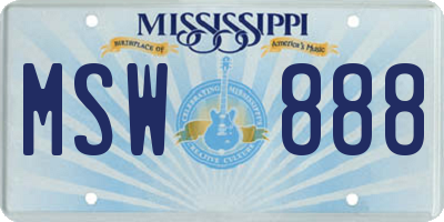 MS license plate MSW888