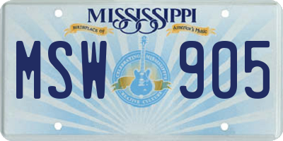 MS license plate MSW905
