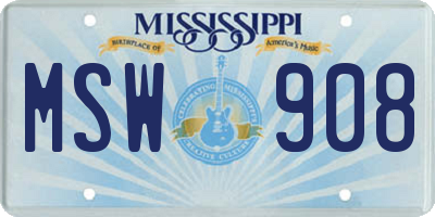 MS license plate MSW908