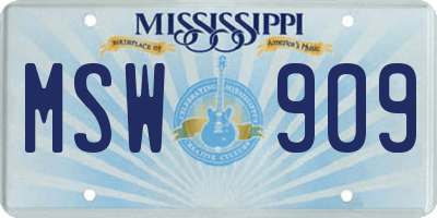 MS license plate MSW909