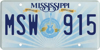 MS license plate MSW915