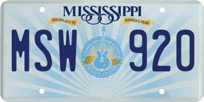 MS license plate MSW920