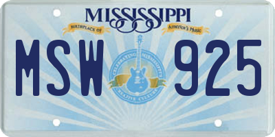 MS license plate MSW925