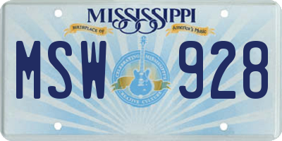 MS license plate MSW928