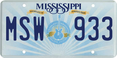 MS license plate MSW933