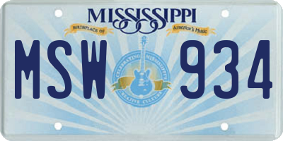 MS license plate MSW934