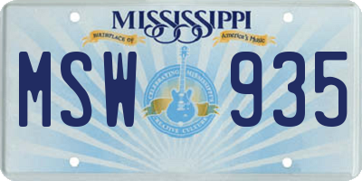 MS license plate MSW935