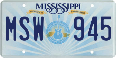 MS license plate MSW945