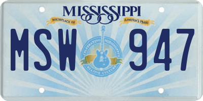 MS license plate MSW947