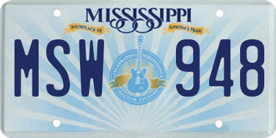 MS license plate MSW948