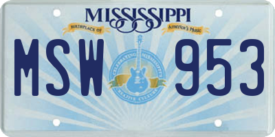 MS license plate MSW953
