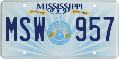 MS license plate MSW957