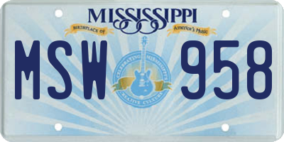 MS license plate MSW958
