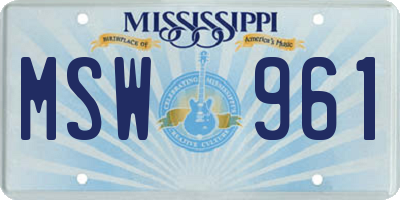 MS license plate MSW961
