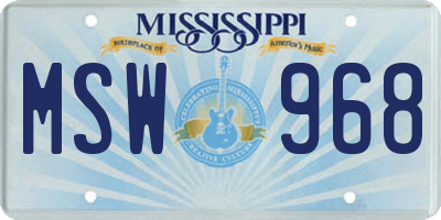 MS license plate MSW968