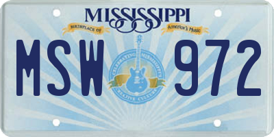 MS license plate MSW972