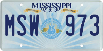 MS license plate MSW973