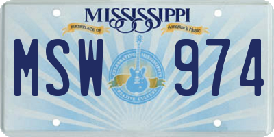 MS license plate MSW974