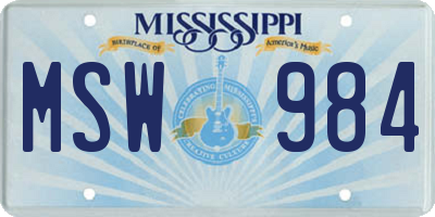 MS license plate MSW984