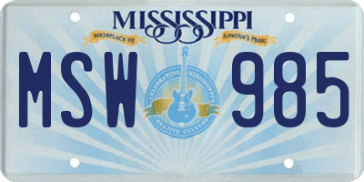 MS license plate MSW985