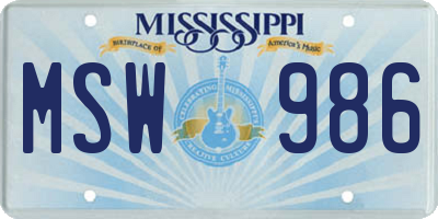 MS license plate MSW986