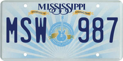 MS license plate MSW987