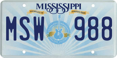 MS license plate MSW988