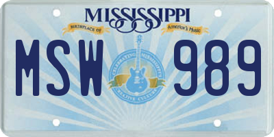 MS license plate MSW989