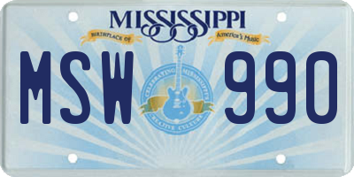 MS license plate MSW990
