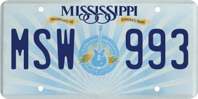 MS license plate MSW993