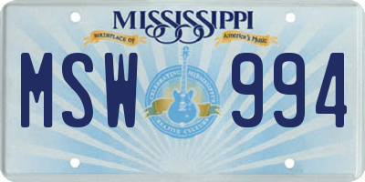 MS license plate MSW994