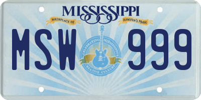 MS license plate MSW999