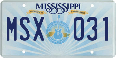 MS license plate MSX031