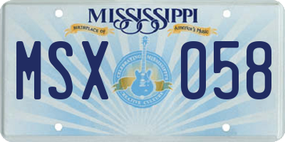 MS license plate MSX058