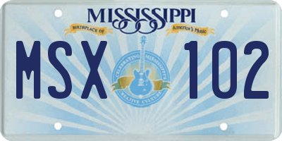 MS license plate MSX102
