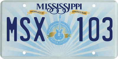 MS license plate MSX103