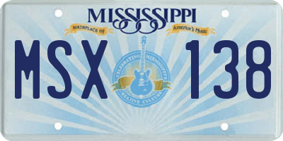 MS license plate MSX138