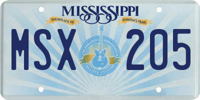 MS license plate MSX205