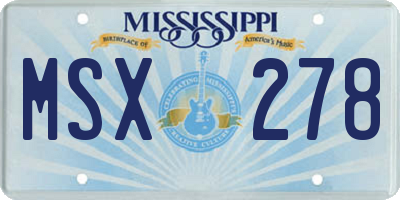MS license plate MSX278