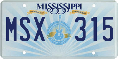 MS license plate MSX315