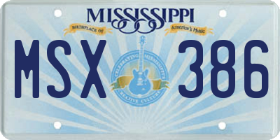 MS license plate MSX386