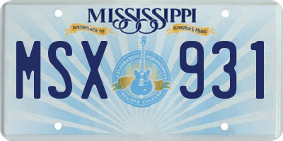 MS license plate MSX931