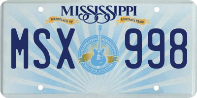 MS license plate MSX998